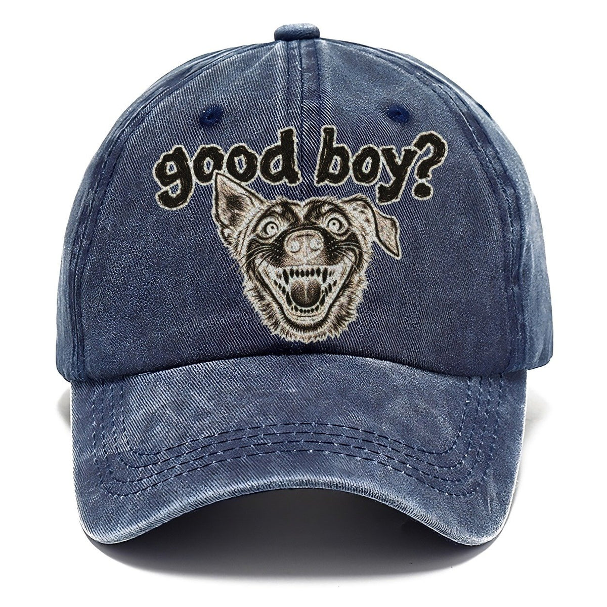 A Wide Eyed Feral Mongrel Head Grinning Straight At The Viewer Bark For Me Classic Cap – Twilight Navy
