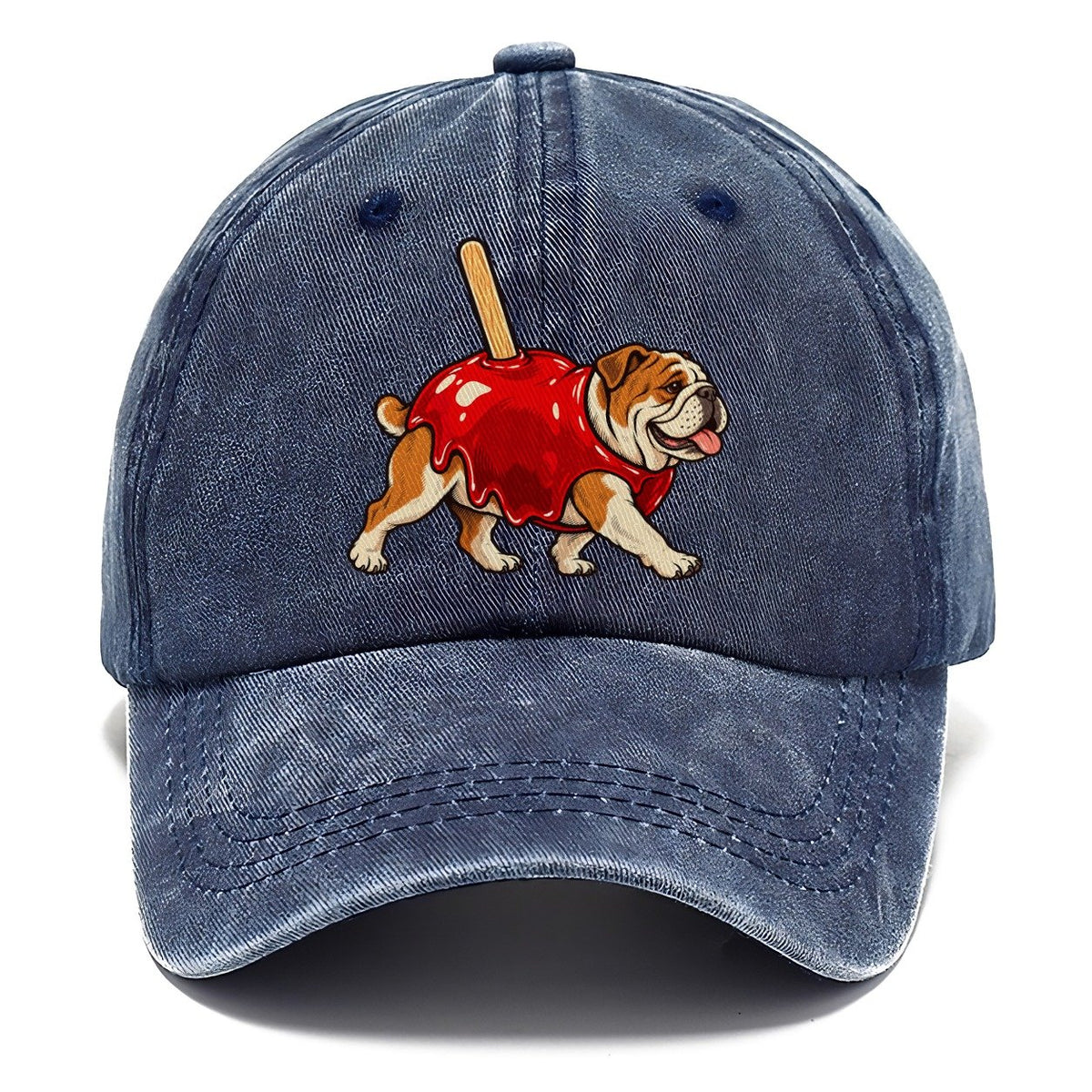 One Bulldog In Halloween Costume Candy Apple Costume Red Glossy Shell With A Stick Halloween Dog Parade Classic Cap – Twilight Navy