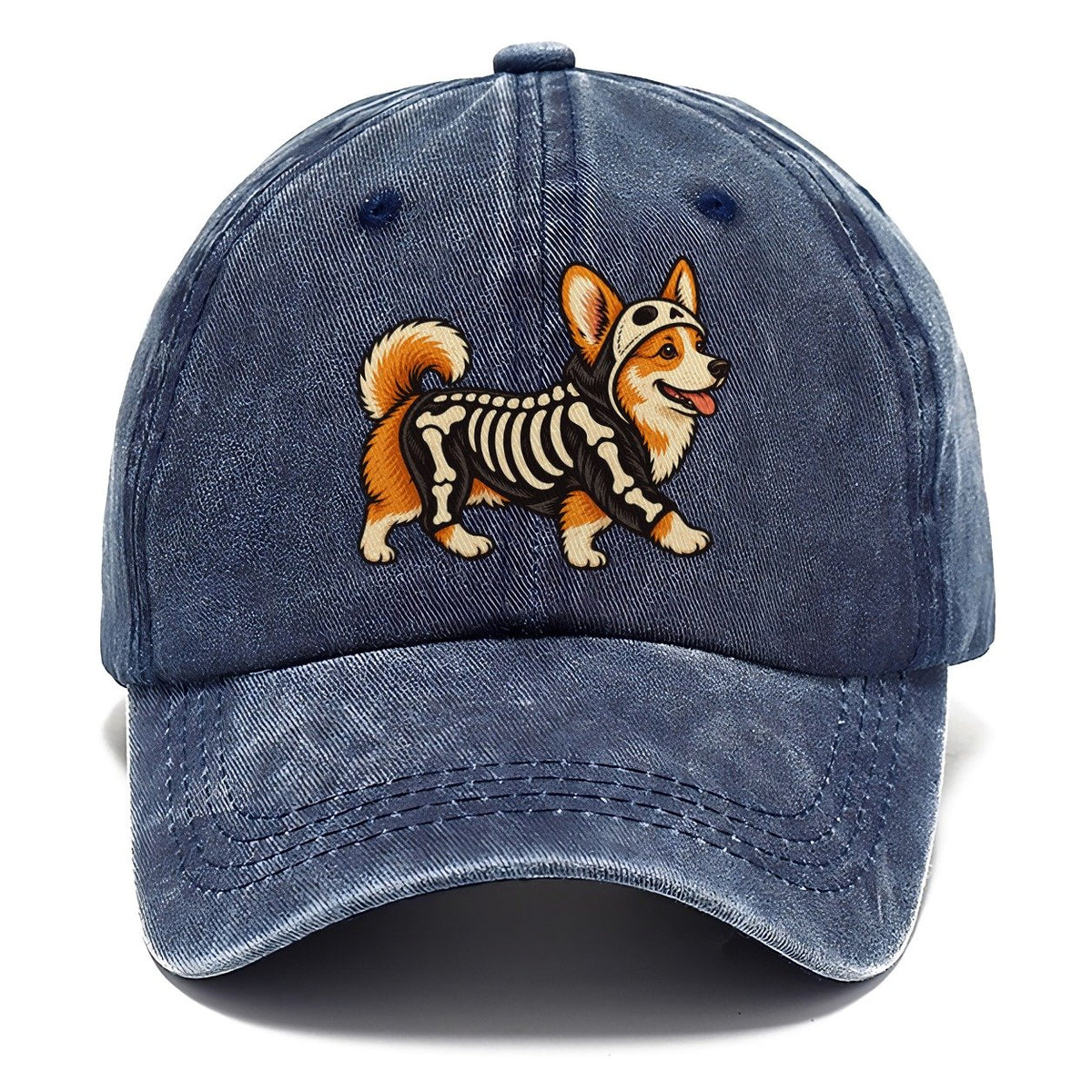 One Corgi In Halloween Costume Skeleton With Painted On Bones Halloween Dog Parade Classic Cap – Twilight Navy