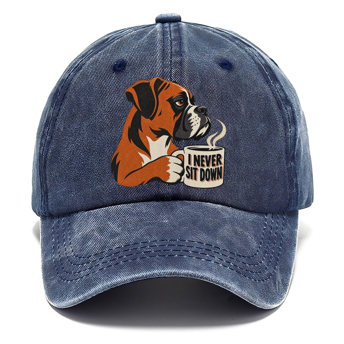 Boxer Dog I Never Sit Down Coffee Classic Cap – Twilight Navy
