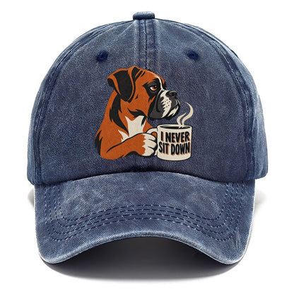 Boxer Dog I Never Sit Down Coffee Classic Cap – Twilight Navy