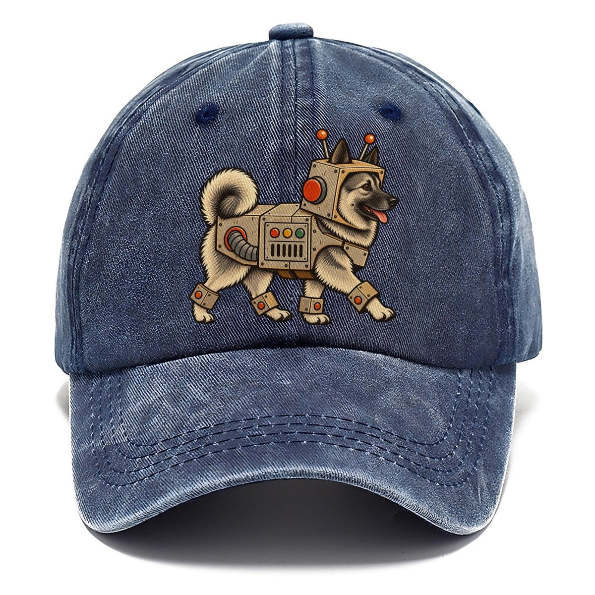 One Norwegian Elkhound In Halloween Costume Robot Costume With Boxy Cardboard Style Plating Halloween Dog Parade Classic Cap – Twilight Navy