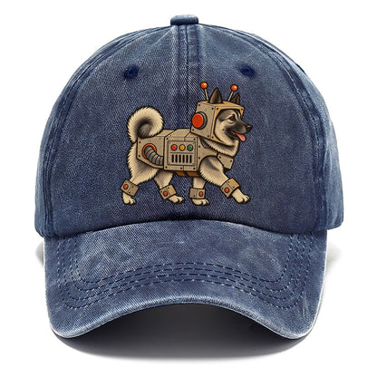 One Norwegian Elkhound In Halloween Costume Robot Costume With Boxy Cardboard Style Plating Halloween Dog Parade Classic Cap – Twilight Navy