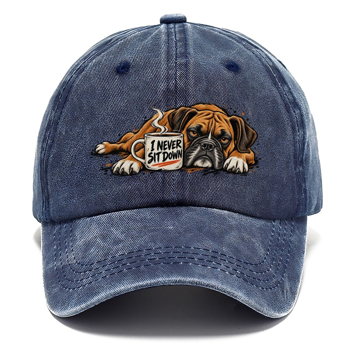 I Never Sit Down Boxer Dog Coffee Classic Cap – Twilight Navy