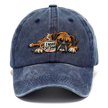 I Never Sit Down Boxer Dog Coffee Classic Cap – Twilight Navy