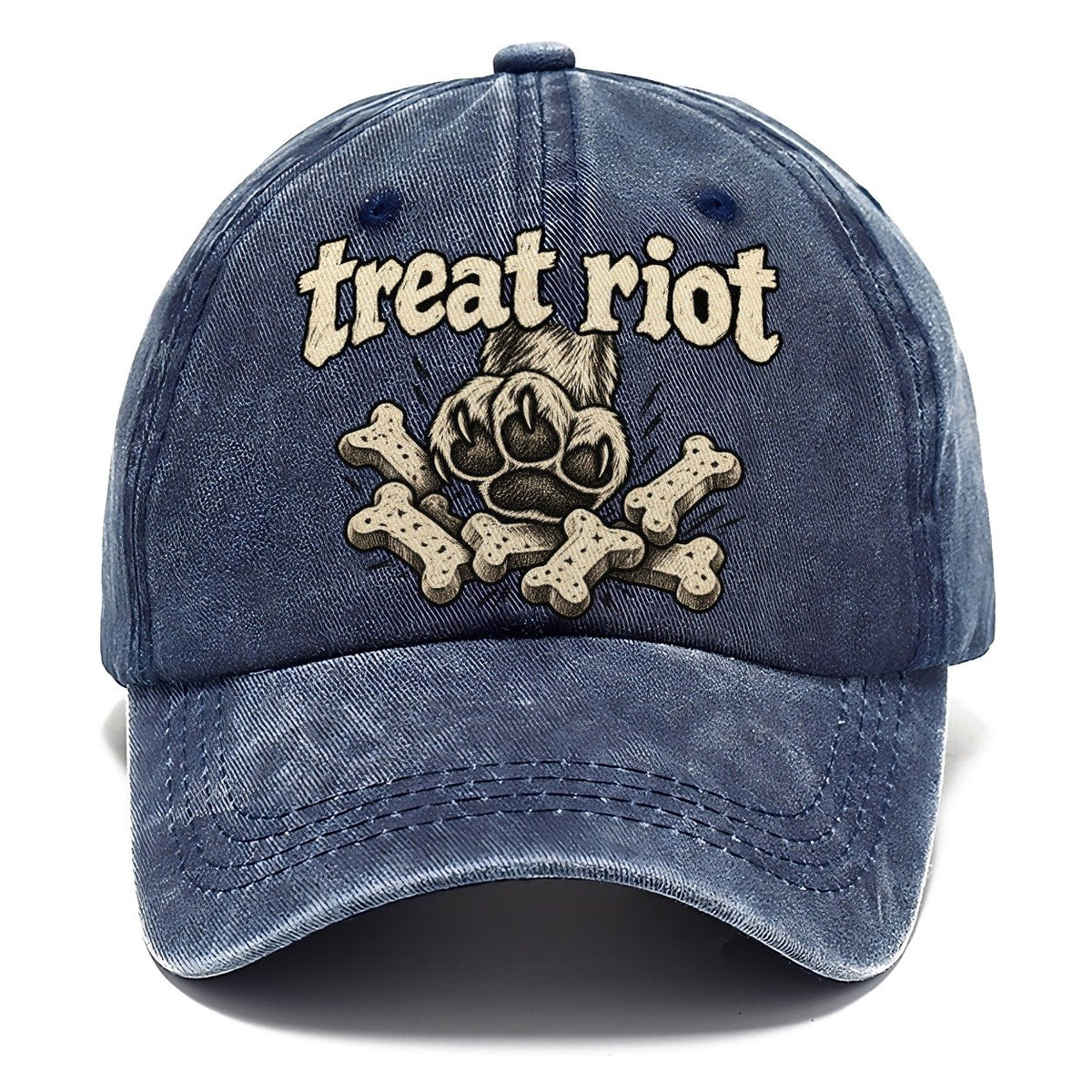 One Raised Dog Paw Above A Tumbling Scatter Of Bone Shaped Biscuits Bark For Me Classic Cap – Twilight Navy