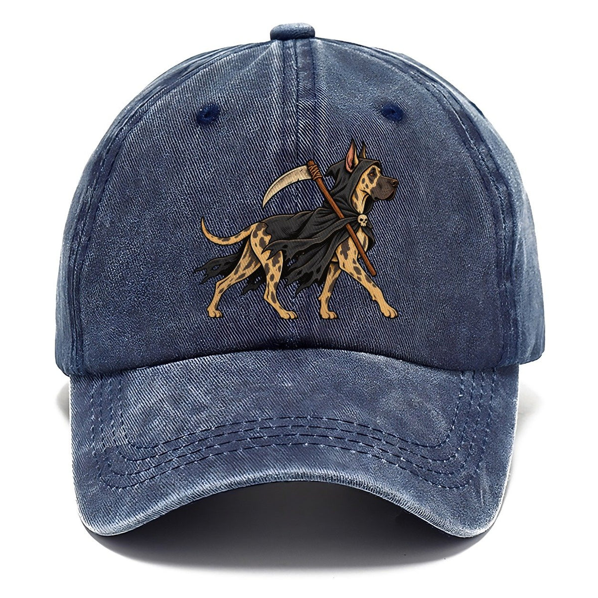 One Great Dane In Halloween Costume Grim Reaper With A Small Hooded Cloak And Toy Scythe Halloween Dog Parade Classic Cap – Twilight Navy
