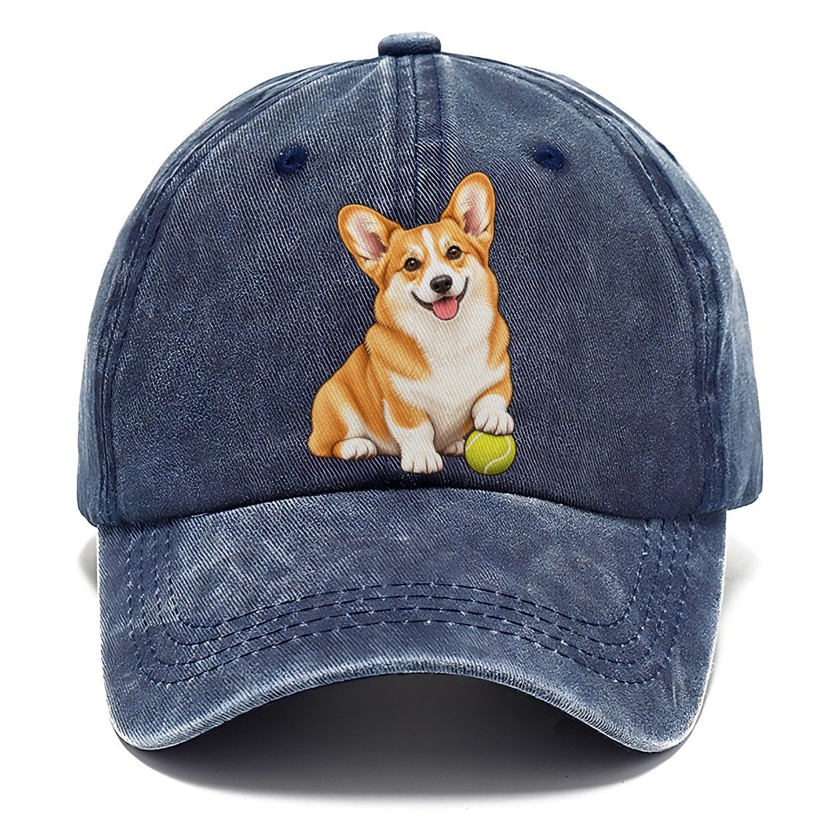 Happy Corgi with Tennis Ball Classic Cap – Twilight Navy