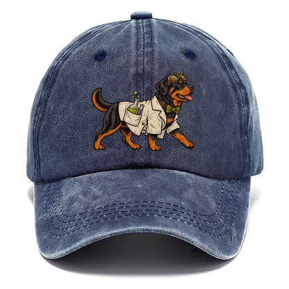 One Rottweiler In Halloween Costume Mad Scientist Costume With A Tiny Lab Coat And Goggles Halloween Dog Parade Classic Cap – Twilight Navy