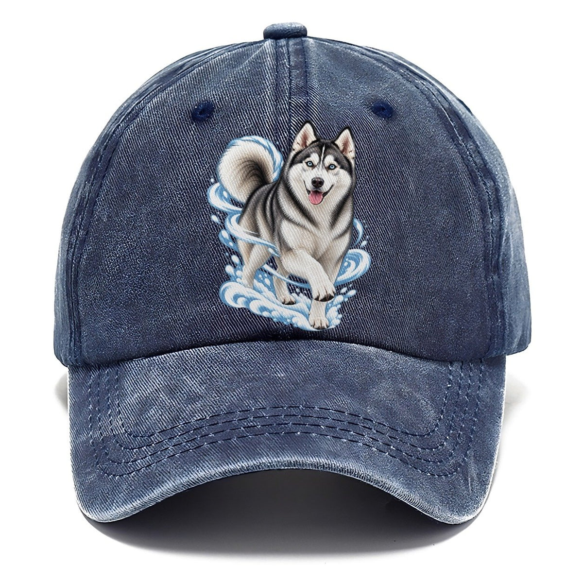 Blue-Eyed Husky Snow Swirl Classic Cap – Twilight Navy