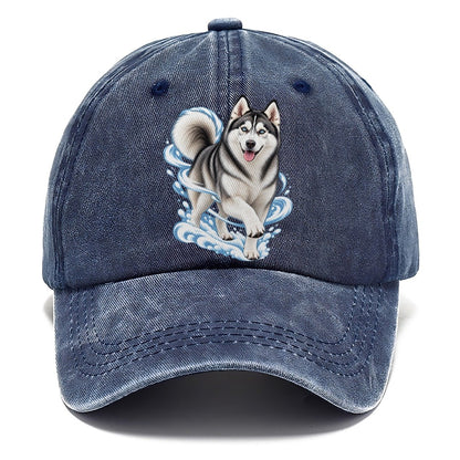 Blue-Eyed Husky Snow Swirl Classic Cap – Twilight Navy