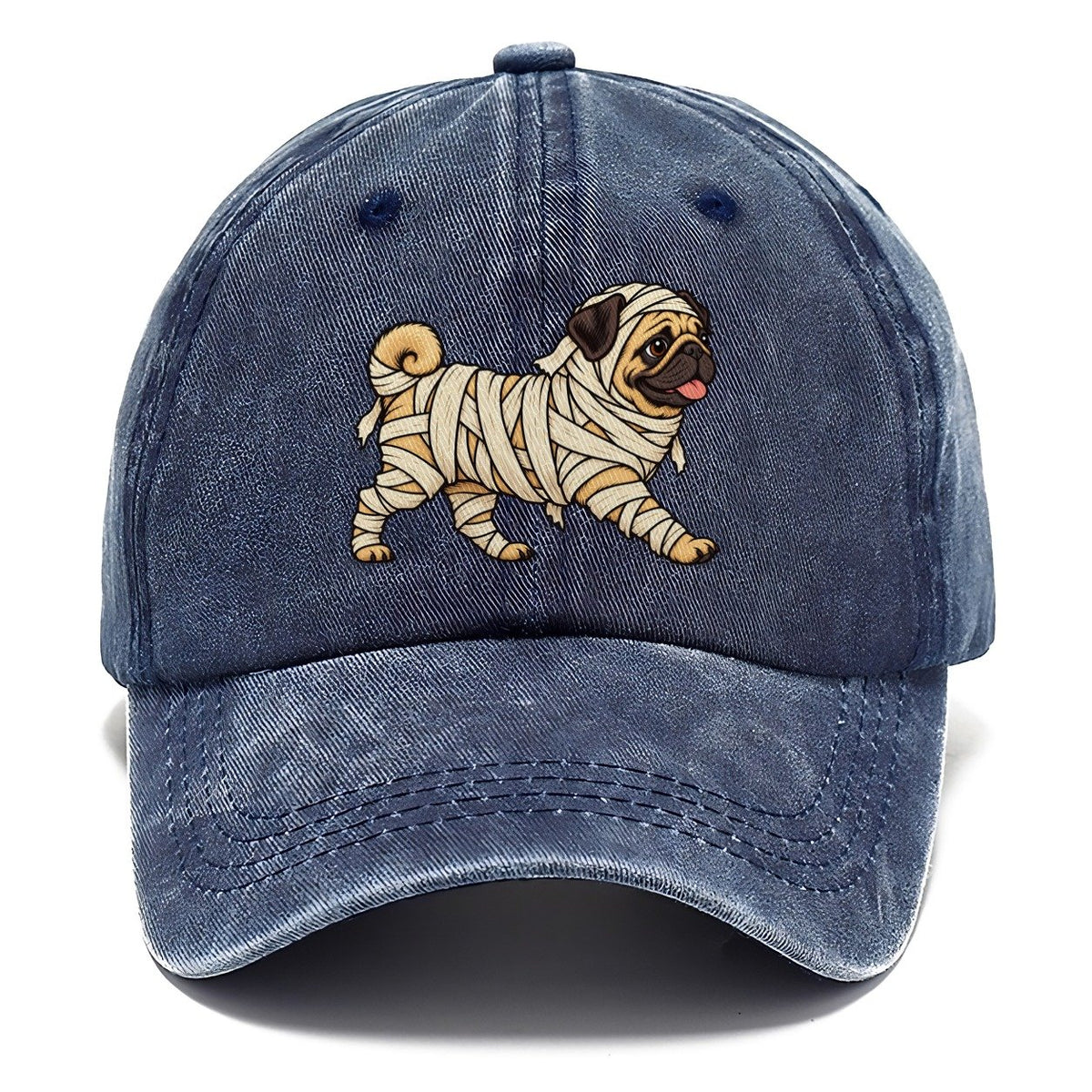 One Pug In Halloween Costume Mummy Wrapped In Bandages Halloween Dog Parade Classic Cap – Twilight Navy