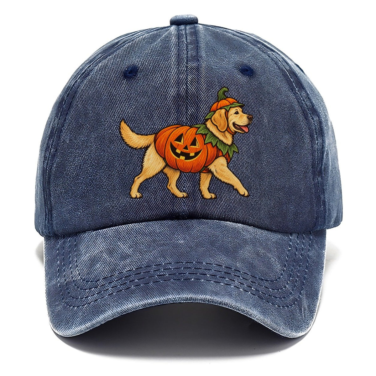 One Labrador Retriever In Halloween Costume Jack O Lantern Pumpkin Costume With Carved Smile Halloween Dog Parade Classic Cap – Twilight Navy