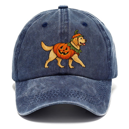 One Labrador Retriever In Halloween Costume Jack O Lantern Pumpkin Costume With Carved Smile Halloween Dog Parade Classic Cap – Twilight Navy