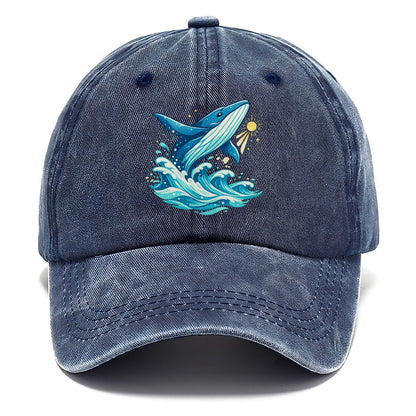 Vintage Whale Ocean Waves Classic Cap – Twilight Navy
