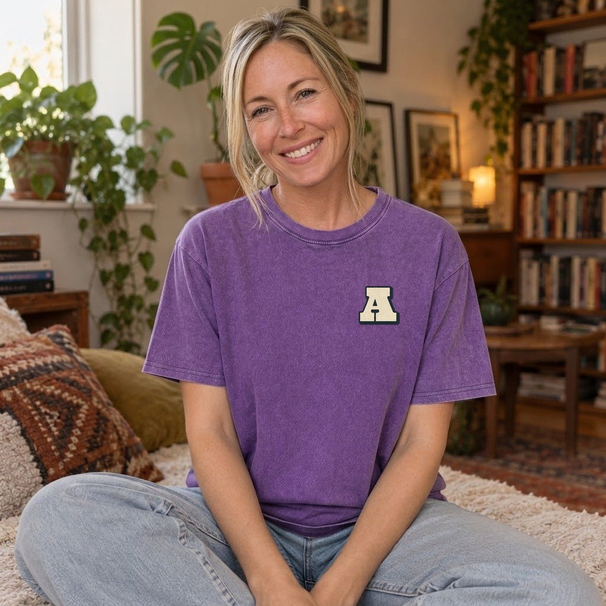 Purple — worn by a model