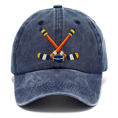 Crossed Hockey Sticks and Puck Classic Cap – Twilight Navy