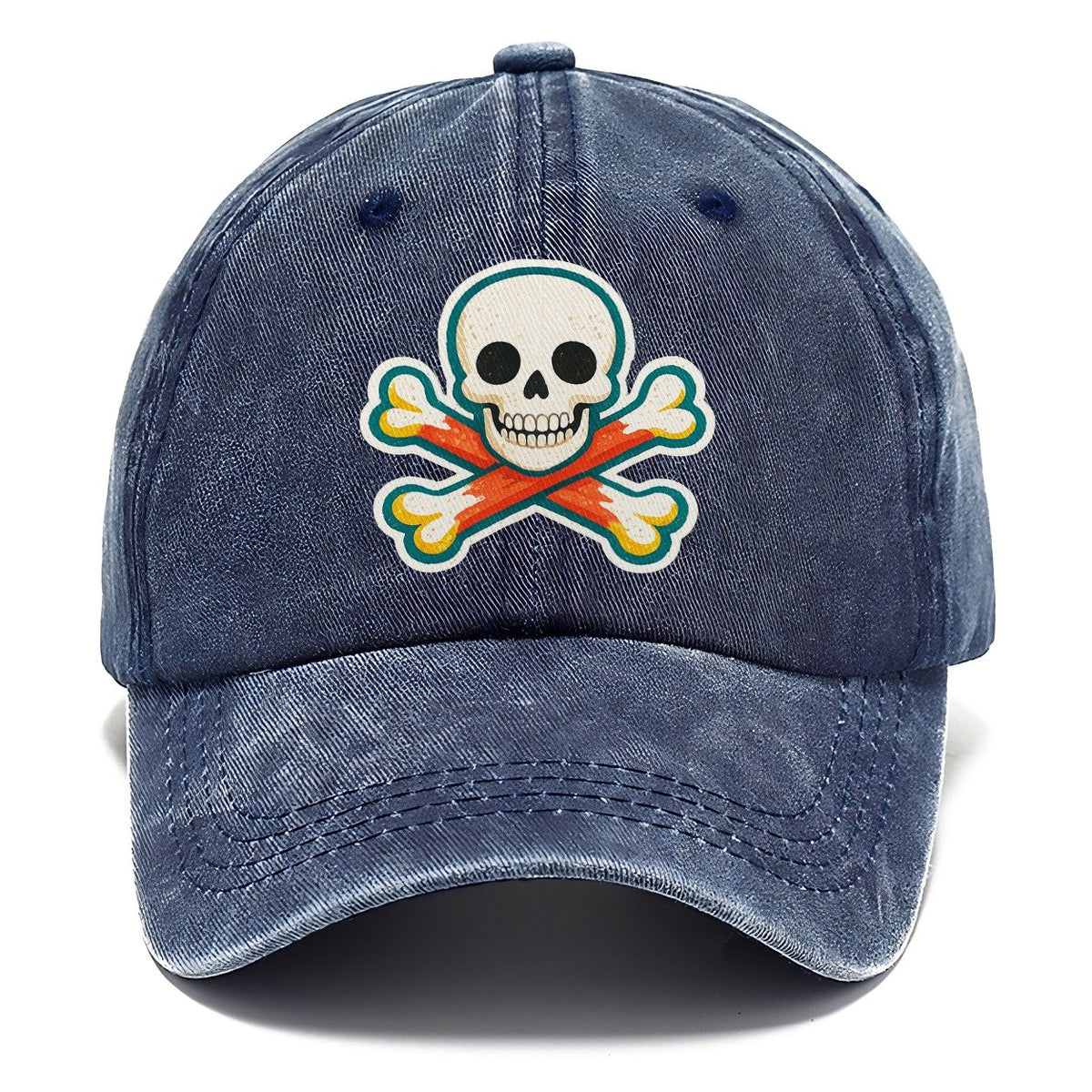 Teal Outline Skull and Crossbones Classic Cap – Twilight Navy