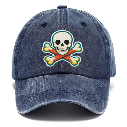 Teal Outline Skull and Crossbones Classic Cap – Twilight Navy