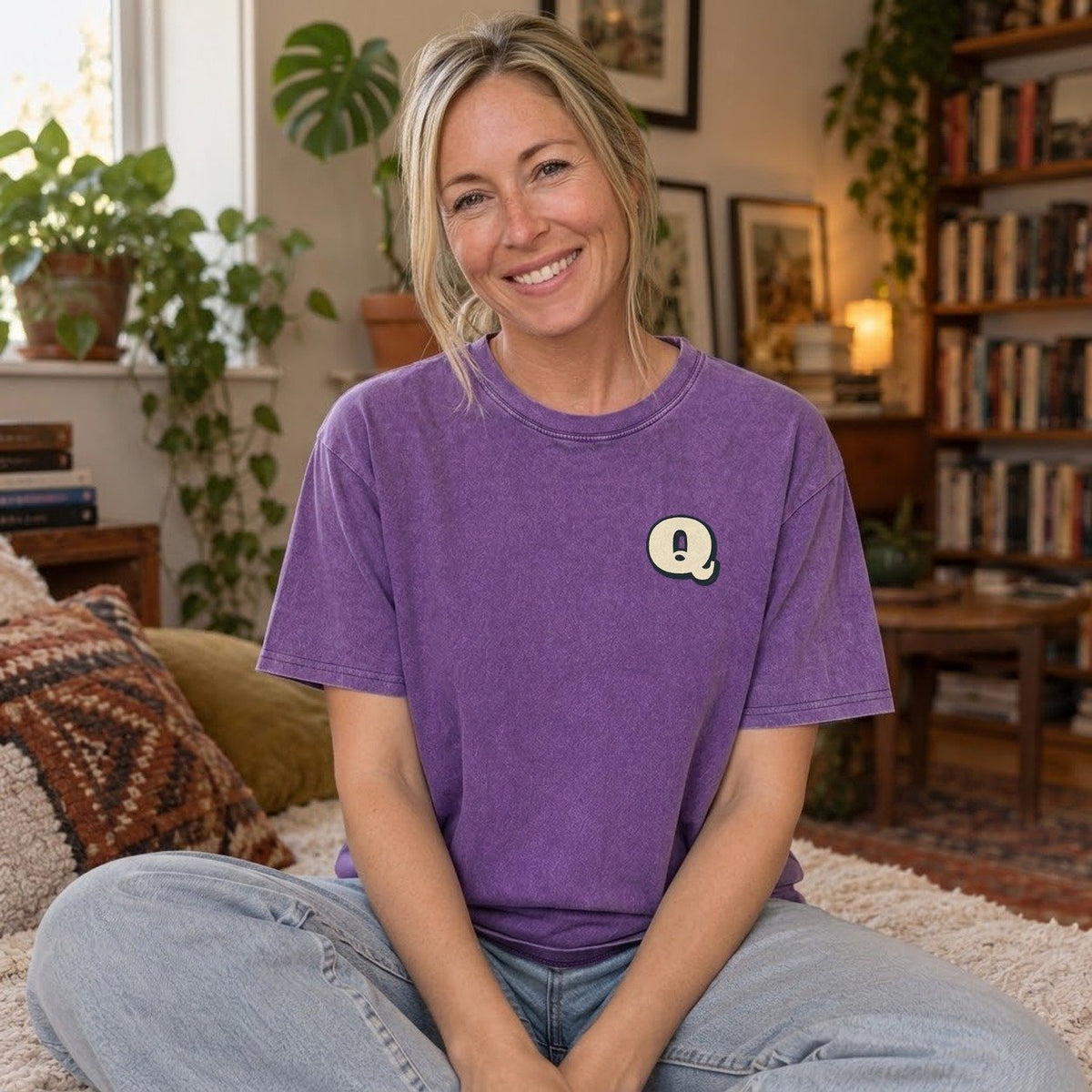 Purple — worn by a model