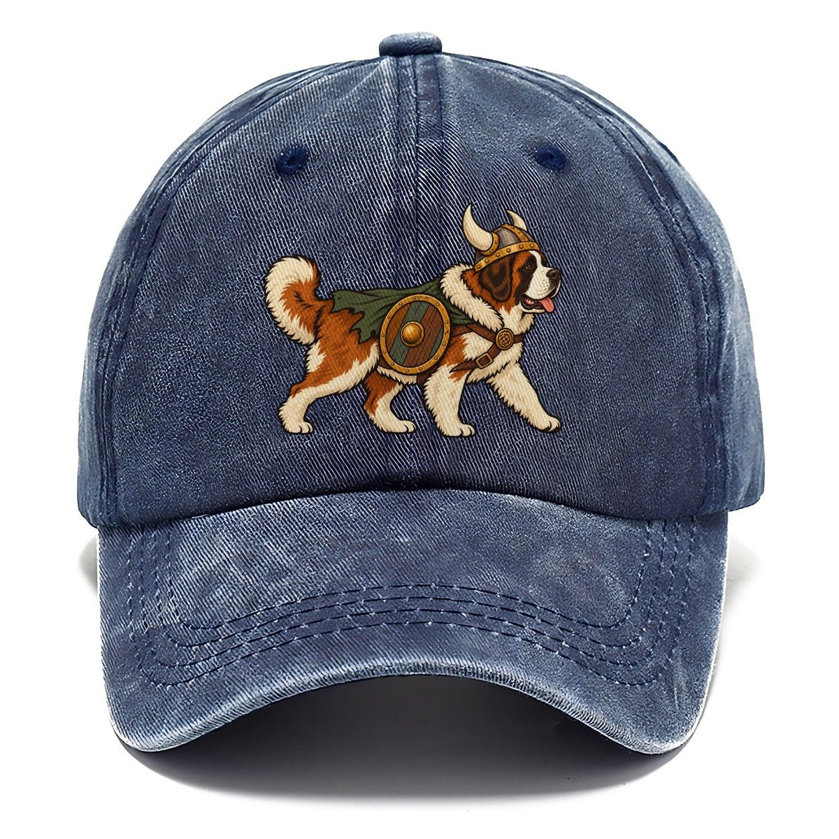 One Saint Bernard In Halloween Costume Viking Costume With A Horned Helmet And Small Shield Halloween Dog Parade Classic Cap – Twilight Navy