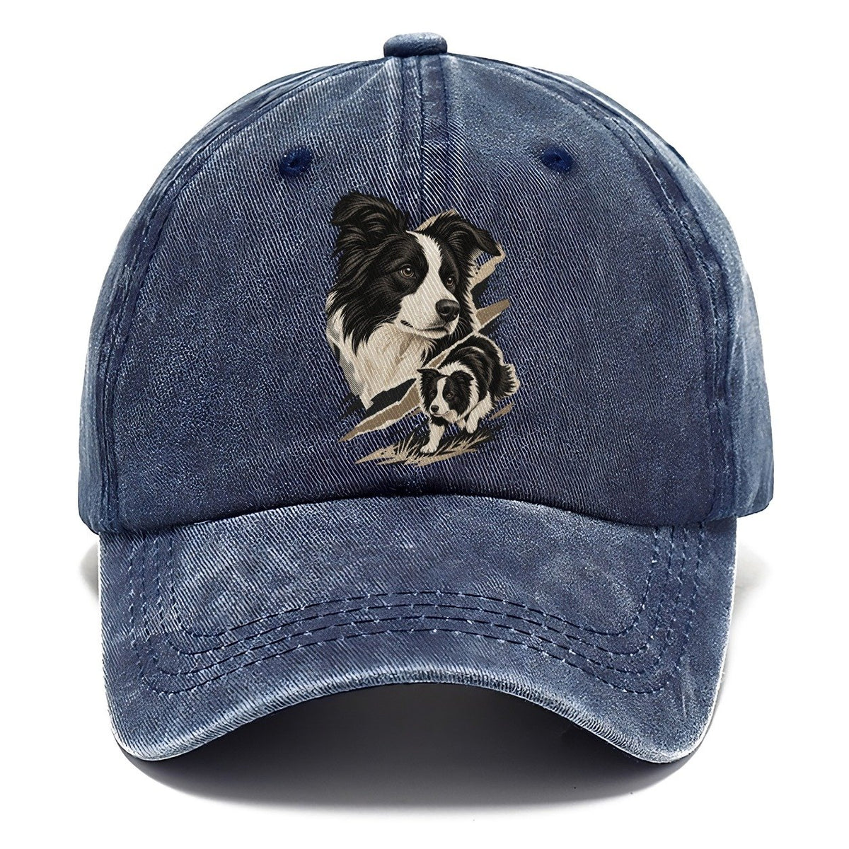 Border Collie Portrait and Pup Classic Cap – Twilight Navy
