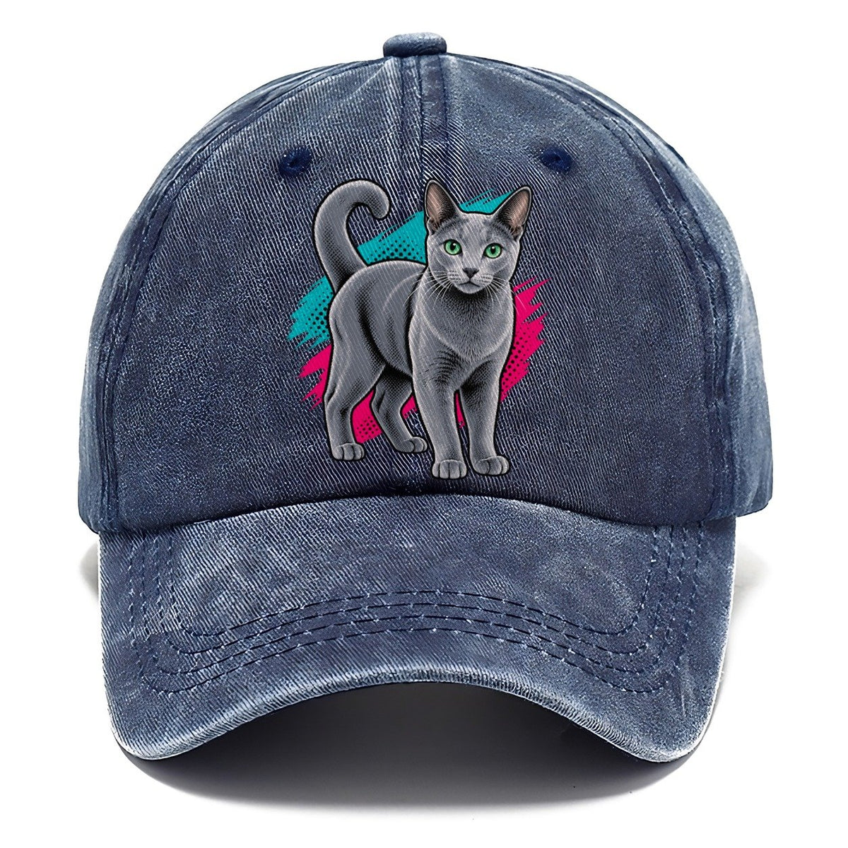 Pop Art Russian Blue Cat Standing Three Quarter Classic Cap – Twilight Navy