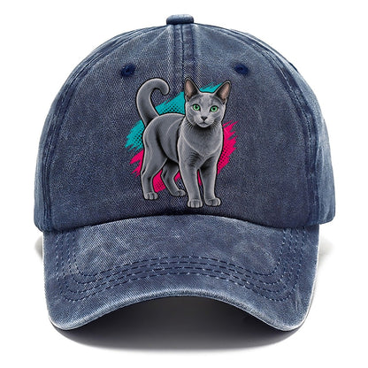 Pop Art Russian Blue Cat Standing Three Quarter Classic Cap – Twilight Navy