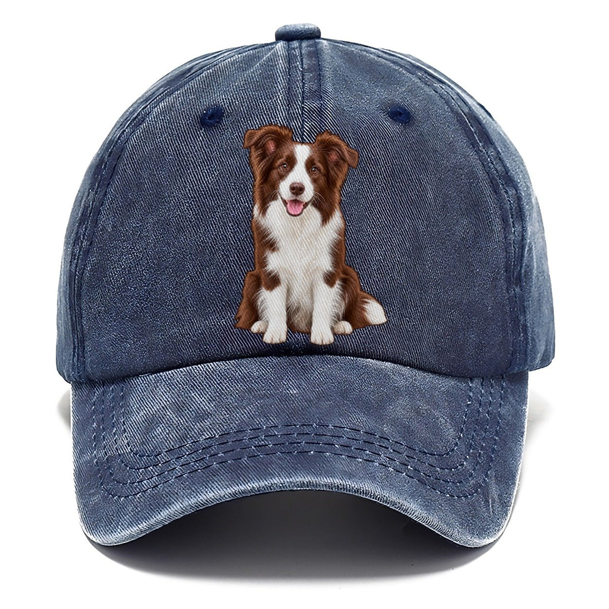 Brown And White Border Collie Classic Cap – Twilight Navy