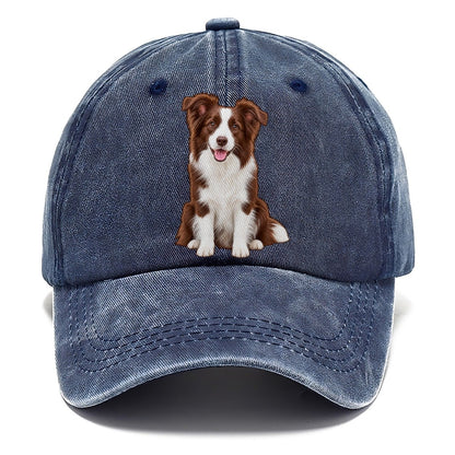 Brown And White Border Collie Classic Cap – Twilight Navy