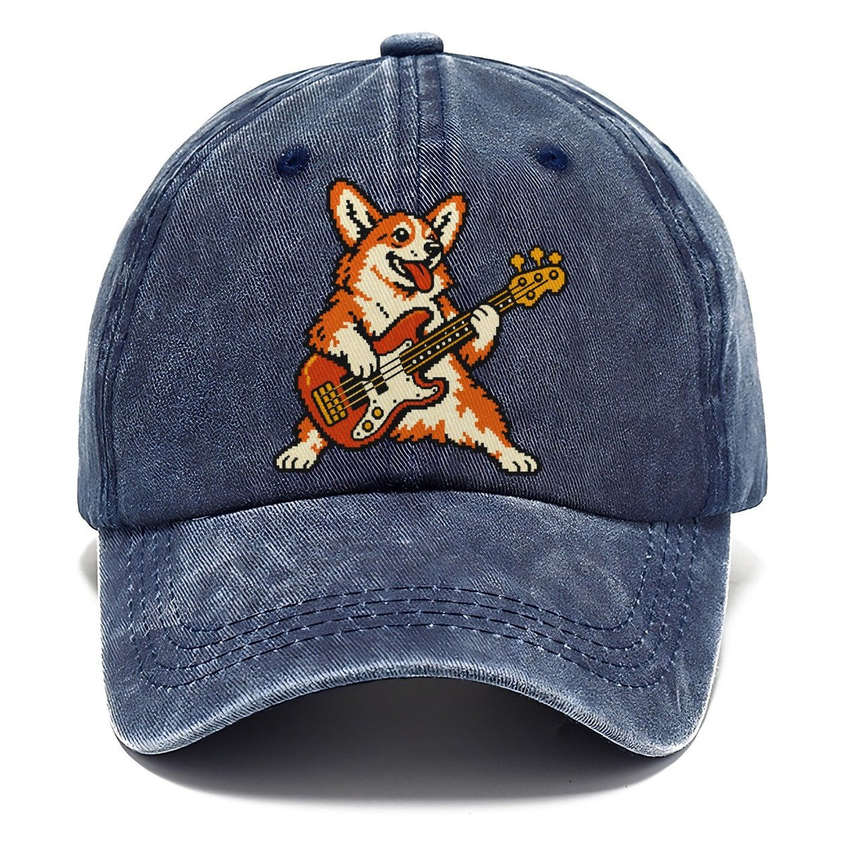 Pixel Art Corgi Bass Player Sundown Classic Cap – Twilight Navy