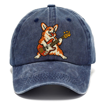 Pixel Art Corgi Bass Player Sundown Classic Cap – Twilight Navy