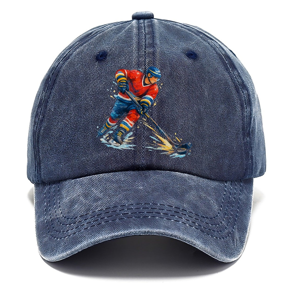 Ice Hockey Player Shooting Puck Classic Cap – Twilight Navy