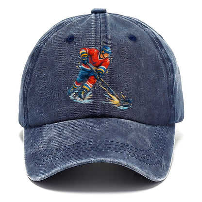 Ice Hockey Player Shooting Puck Classic Cap – Twilight Navy