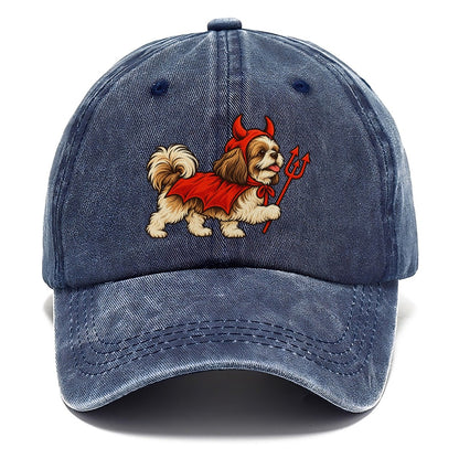 One Shih Tzu In Halloween Costume Little Devil With Horns And A Pitchfork Prop Halloween Dog Parade Classic Cap – Twilight Navy