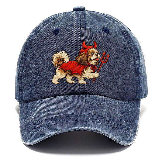 One Shih Tzu In Halloween Costume Little Devil With Horns And A Pitchfork Prop Halloween Dog Parade Classic Cap – Twilight Navy