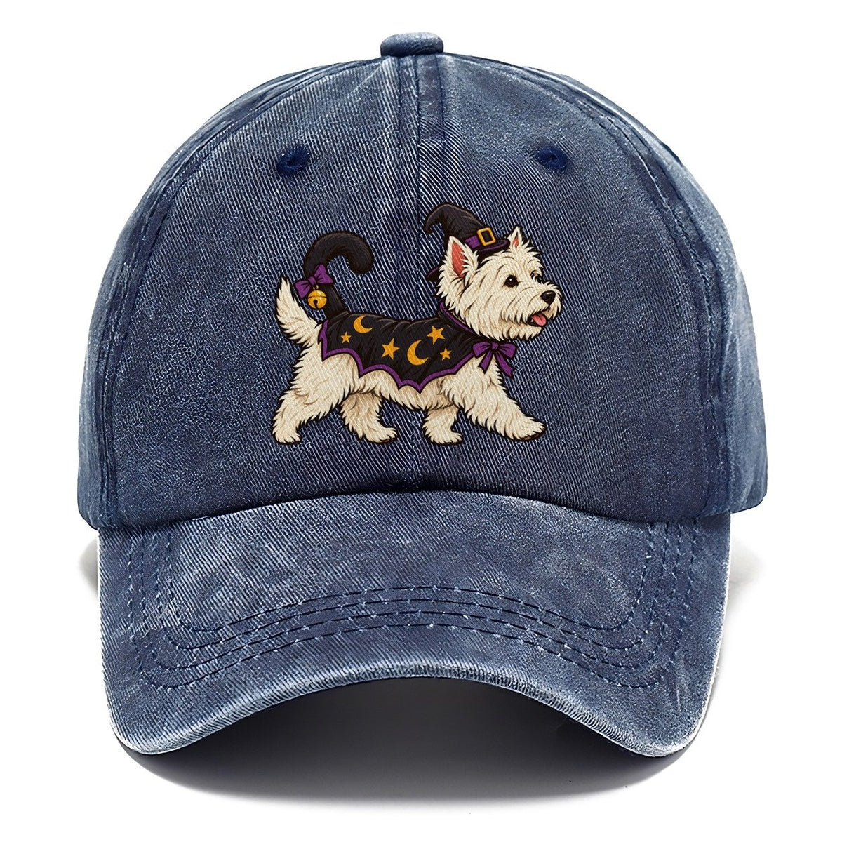 One West Highland Terrier In Halloween Costume Little Witch S Cat Familiar Costume With A Tiny Hat Halloween Dog Parade Classic Cap – Twilight Navy