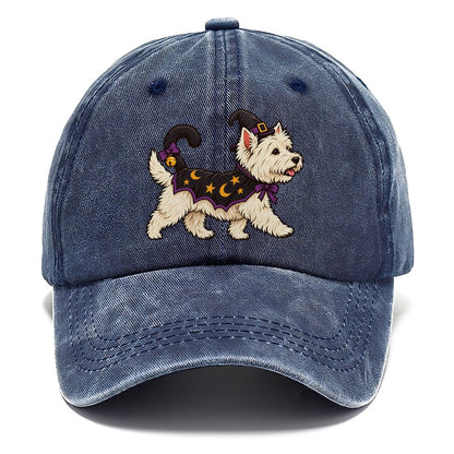 One West Highland Terrier In Halloween Costume Little Witch S Cat Familiar Costume With A Tiny Hat Halloween Dog Parade Classic Cap – Twilight Navy