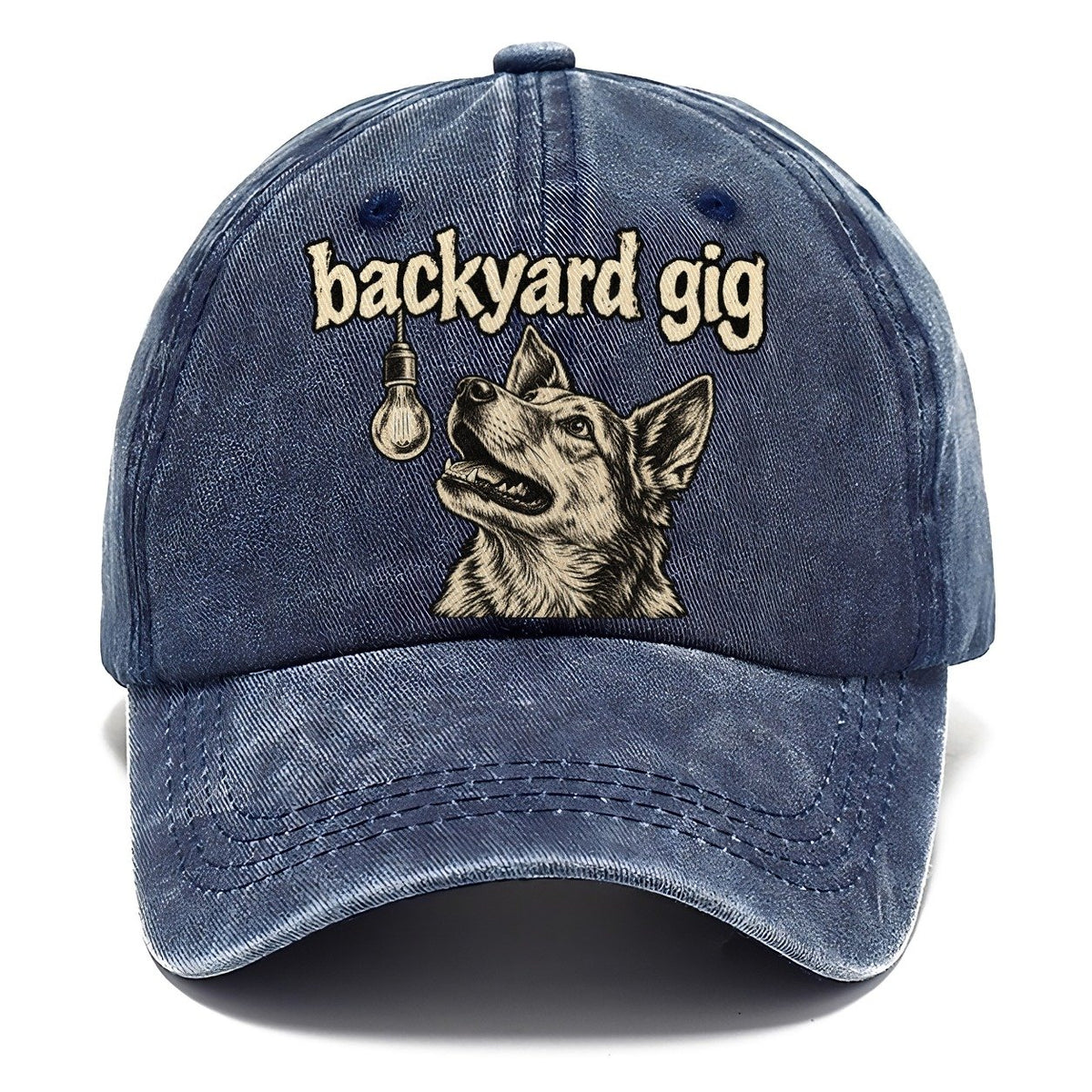 A Dog Head Lit From Above By A Single Hanging Bulb Bark For Me Classic Cap – Twilight Navy