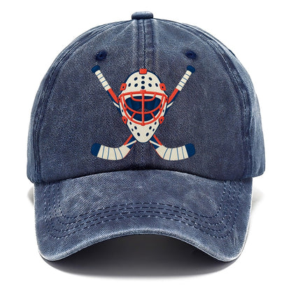 Goalie Mask And Crossed Sticks Character Club Classic Cap – Twilight Navy