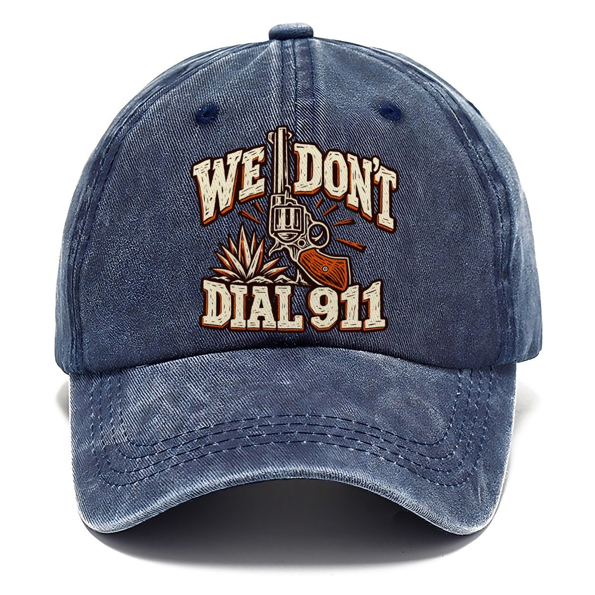Ranch Linocut We Don't Dial 911 Classic Cap – Twilight Navy
