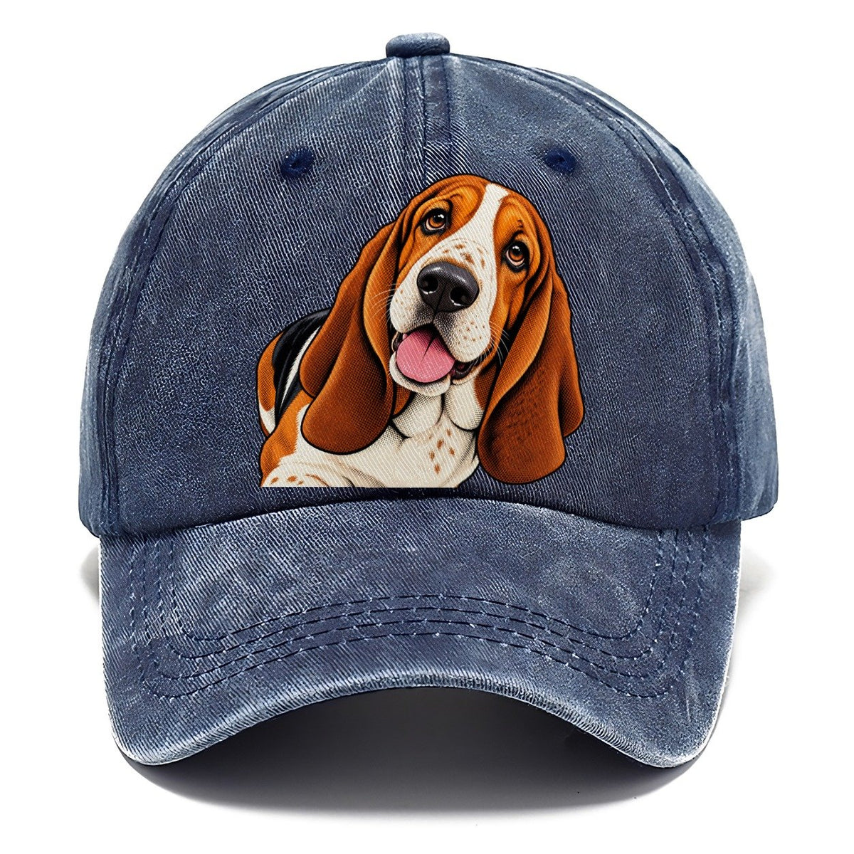 Happy Basset Hound Portrait Classic Cap – Twilight Navy
