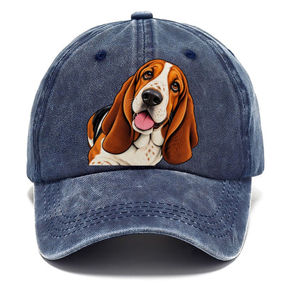 Happy Basset Hound Portrait Classic Cap – Twilight Navy