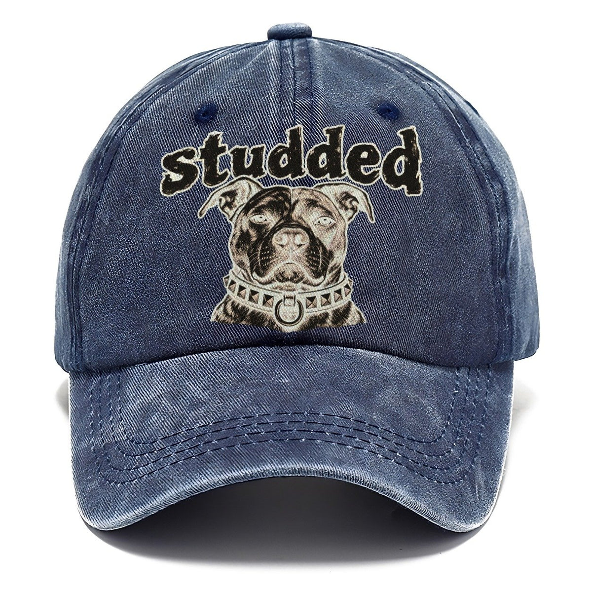 A Broad Skulled Dog Head Wearing A Heavy Studded Collar Bark For Me Classic Cap – Twilight Navy
