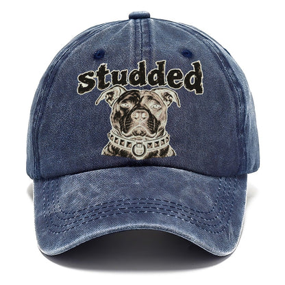 A Broad Skulled Dog Head Wearing A Heavy Studded Collar Bark For Me Classic Cap – Twilight Navy