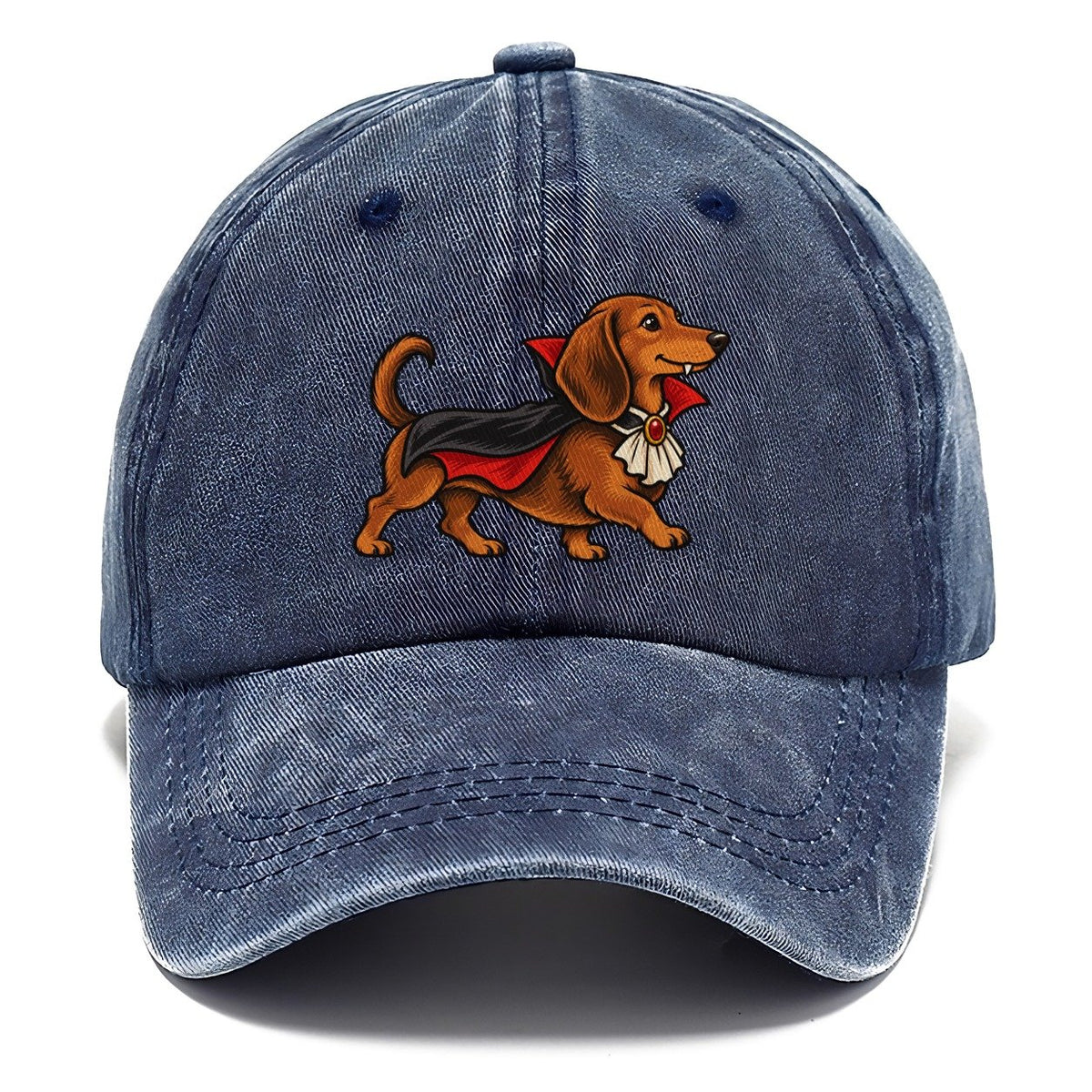 One Dachshund In Halloween Costume Vampire With A Small Cape And Pointed Collar Halloween Dog Parade Classic Cap – Twilight Navy