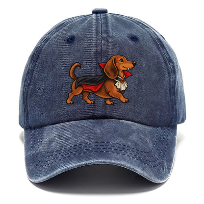 One Dachshund In Halloween Costume Vampire With A Small Cape And Pointed Collar Halloween Dog Parade Classic Cap – Twilight Navy