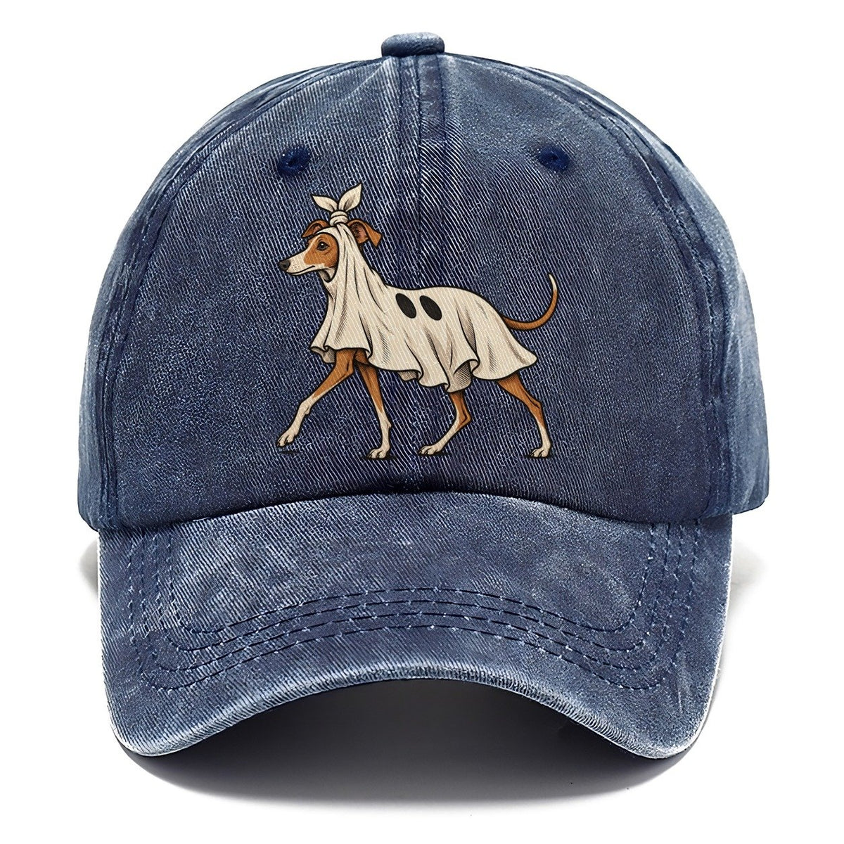 One Italian Greyhound In Halloween Costume Ghost Costume With A Jaunty Knot Tied On Top Halloween Dog Parade Classic Cap – Twilight Navy