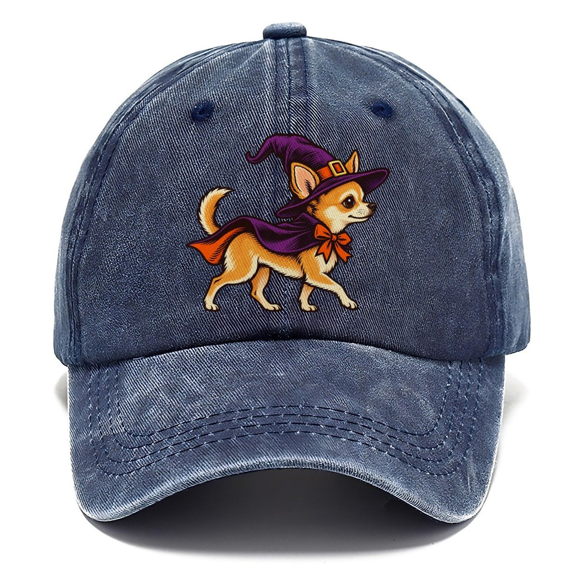 One Chihuahua In Halloween Costume Witch With A Pointed Hat And Tiny Cape Halloween Dog Parade Classic Cap – Twilight Navy