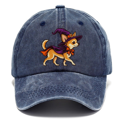 One Chihuahua In Halloween Costume Witch With A Pointed Hat And Tiny Cape Halloween Dog Parade Classic Cap – Twilight Navy